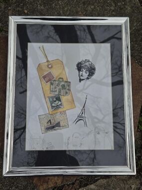 Vtg. Framed Assemblage Woman Tickets Parisan Signed MC 81.